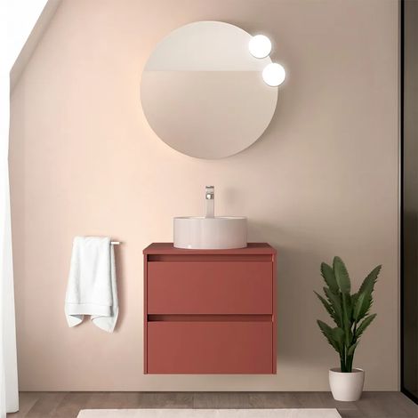 Mobile bagno sospeso 70 cm rosso satinato con top e specchio Gaya (1/5)