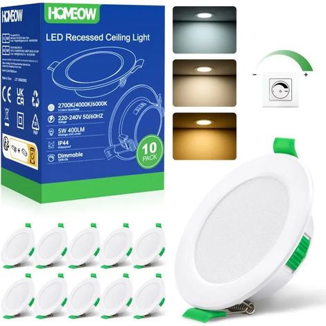 Spot LED Encastrable Dimmable 5W, Spot LED Encastrable 68mm-78mm Découpe,Réglable Spot Salle de Bain IP44, Lot de 10 (1/4)