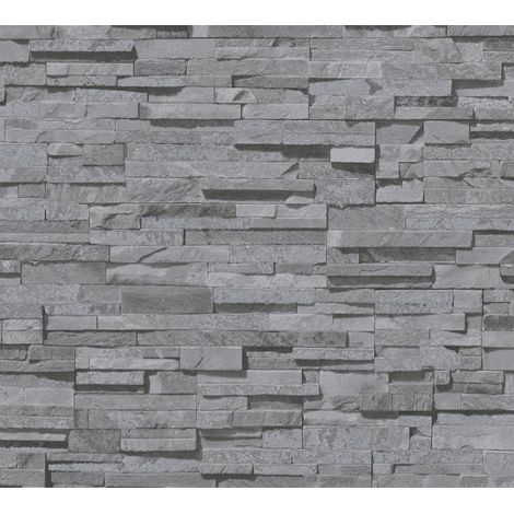 Papier peint effet pierre gris foncé Papier peint brique Papier peint intissé et embossé Idéal pour salon (1/5)