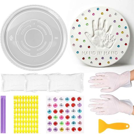 Kit de dalles de jardin à faire soi-même : plâtre en poudre tampons L/N pierre plate manuel pour empreintes mains/pieds 30 cm (1/5)