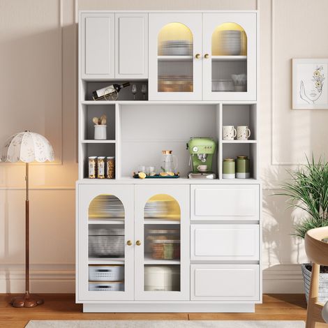 Hoher MDF-Aufbewahrungsschrank, weiße Acryltüren, LED-App, 106 x 30 x 175 cm HAVRYA (1/5)