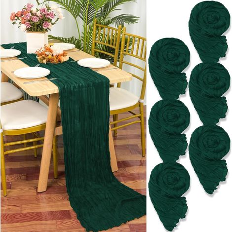Lot de 6 chemins de table en gaze vert foncé, 55x300 cm, pour mariage et décoration. (1/5)
