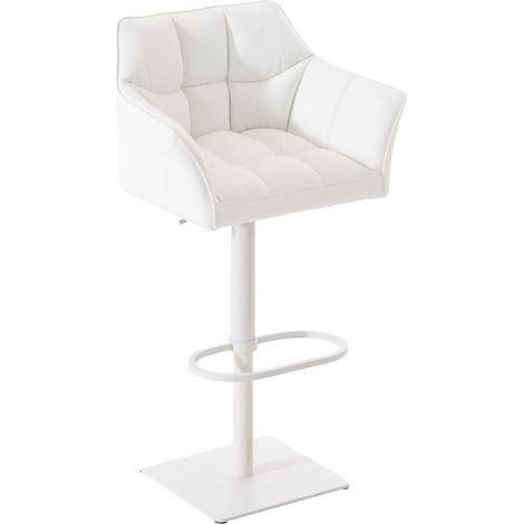 Taburete de bar regulable x1 en piel sintética blanca con asiento acolchado y envolvente y base cuadrada de metal blanco 100006325 (1/5)