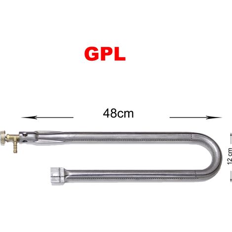 Bruciatore a gas Gpl Metano per barbecue pietra ollare piastra ghisa scegli la misura e il rubinetto : 48x12 cm GPL