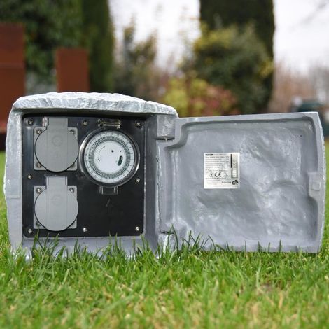 Steckdosen-Verteiler Stein 2 Steckdosen, 1 Zeitschaltuhr, 1,5 m Zuleitung Aussensteckdosen (1/3)
