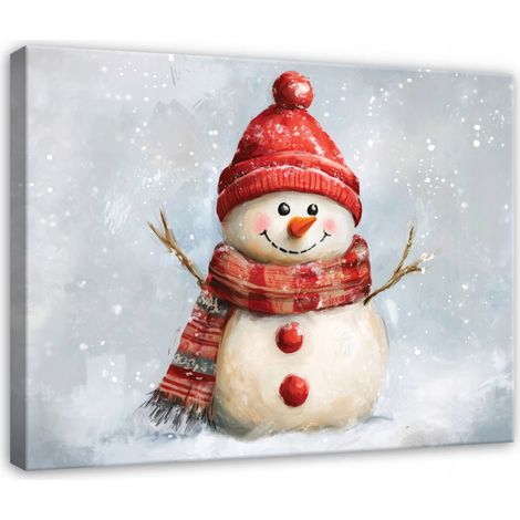 Peinture bonhomme de neige hiver pour chambre salon sur toile 120x80 (1/3)