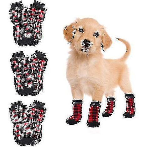 Rutschfeste Hundesocken (2 Paar) – Weich und verstellbar – Optimaler Pfotenschutz – Griffige Socken mit Riemen – Rot