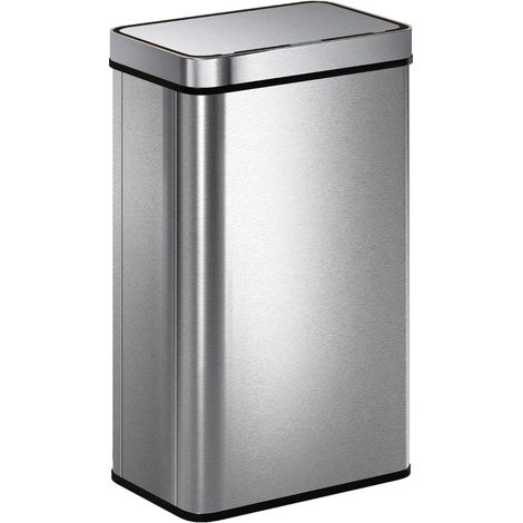 Poubelle à capteur de 60 L, en acier et acier inoxydable, avec couvercle, pour maison et usage quotidien, couvercle automatique, argentée