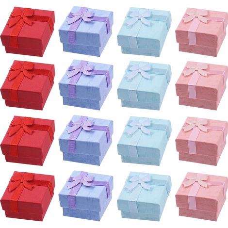 Gifts Box 32pcs 4 couleurs 1,57 x 1,57 x 1,06 pouces boîte - cadeau de bijoux avec couvercle et noeud de ruban décoratif, emballage pour anneaux boîte d'emballage cadeau en vrac (1/5)