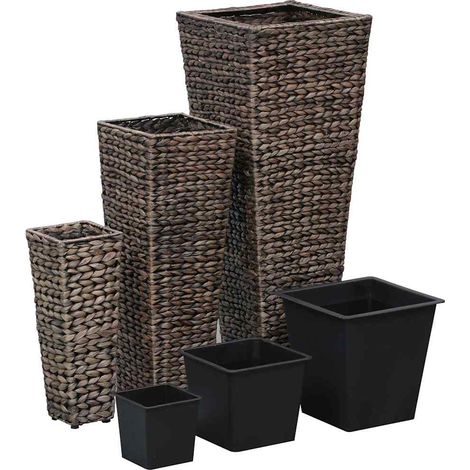Lot de 3 Jardinières, Pots de Fleurs d'extérieur, Jacinthe d'eau Marron foncé OIB8504E (1/5)