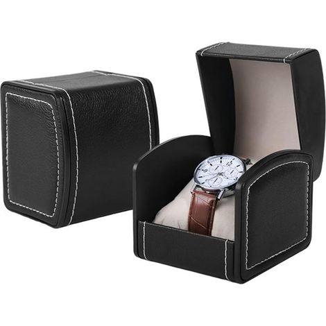 Boîte à montre en cuir PU noir par 2 pièces, boîte de rangement pour montre en forme de chaise taille 8×10×8 cm, boîte de rangement individuelle pour montre unique pour la maison et emballage cadeau (1/5)
