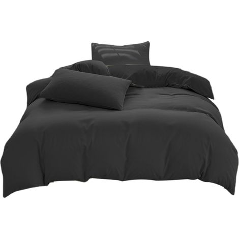 1 Ensemble de literie 4 pièces, drap housse, couette, taies, coton noir, pour chambre adulte et enfant (1/5)