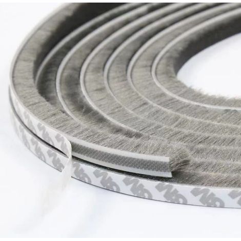 (9 mm x 9 mm, 10 m, gris) Bandes d'étanchéité autocollantes pour portes et fenêtres, bandes de brosse anti-poussière, utilisées pour sceller les espaces entre les portes et les fenêtres (1/3)