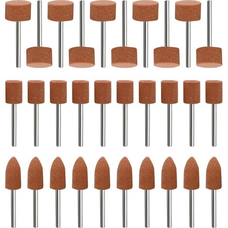 Set of 30 Aluminum Oxide Grinding Wheels Compatible with Rotary Tool Sanding Bits with 1/8" Shank for Polishing Grinding Bit Carving Metal Deburring (3 Shapes) (1/5)