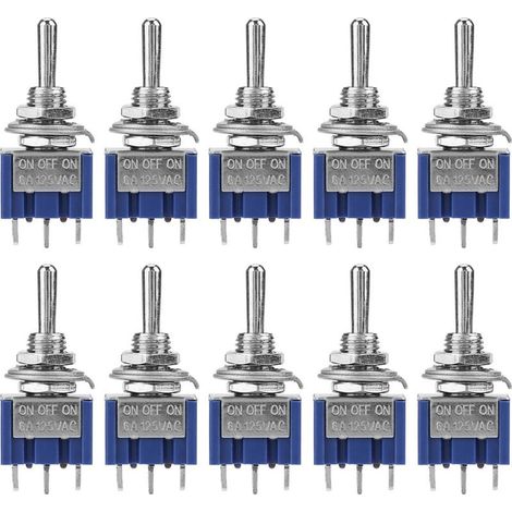 10 pièces sur OFF sur Mini interrupteur à bascule SPDT 3 positions 3 broches 6mm 6A 125VAC (1/5)