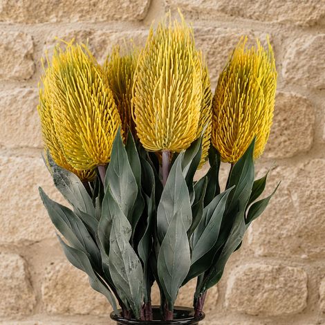 Pack of 6 x 75cm Banksia Menziesii Yellow Flower Stem Artificial - Premium Quality (1/5)