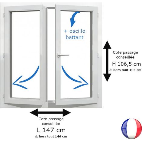 Fenêtre PVC blanc 2 vantaux hors tout H 106 x L 146 cm oscillo battant pour pose rénovation (1/5)