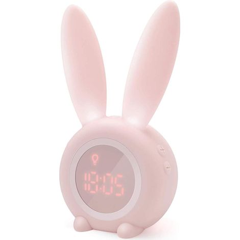 Réveil enfant fille lapin rose avec veilleuse, fonction snooze, installation magnétique, horloge mignonne pour chambre, réveil lumineux à poser, cadeau idéal (1/5)
