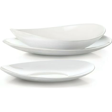 Servizio di Piatti ovale bianco da tavola per 6 persone da 18 pezzi antiurto in vetro  opale elegante raffinato temperato ideale in lavastogliglie e microonde in cucina di casa o uso professionale