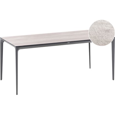 Mesa de comedor de jardín con tablero de HPL y estructura de aluminio resistente a los rayos UV agua óxido gris oscuro/gris claro Sovareto (1/5)