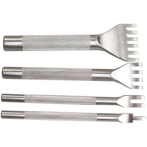 Outils Perforatrice 4mm DIY Outils de Couture de Poinçon de Trou en Cuir En Acier Craft Laçage Coudre Ciseau Set 1/2/4/6 Dents 4 Pièces (1/5)