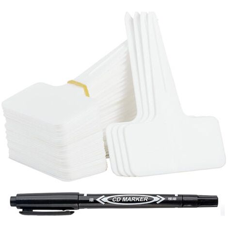 Pair 100 Étiquettes Jardin Extérieur Réutilisables - Marqueurs Plantes en Plastique Type T avec Stylo Étanche - Étiquetage Potager et Accessoires pour Plantes (Blanc) (1/5)