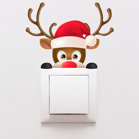 Sticker interrupteur renne de Noël - Autocollants stickers adhésifs noël - décoration fêtes - 30x40cm (1/4)