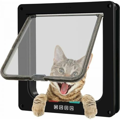Magnetische Katzenklappe mit Flügeltür und 4-Wege-Schloss für Katzen, Kätzchen und Welpen (M, schwarz, 19,7 19,5,3 cm) (1/5)