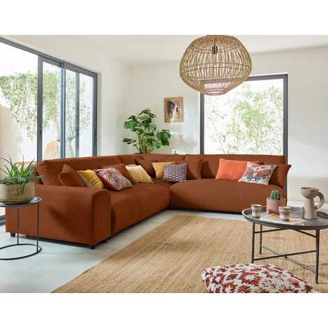 Garance - modulares ecksofa rechts - 6 plätze - aus cordstoff - terrakotta (1/5)