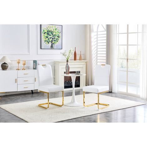 Chaise de salle à manger en PU blanc, moderne et ergonomique, avec patins antidérapants et entretien facile,56×43×97cm (1/5)