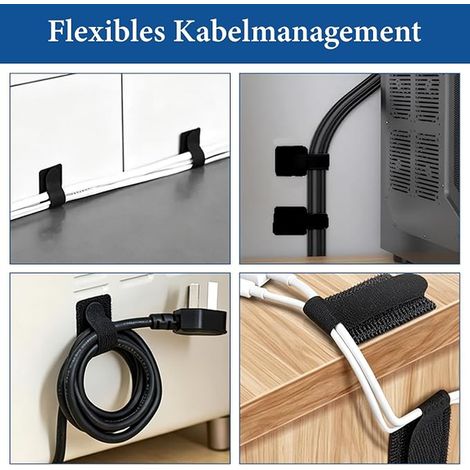 Lot de serre-câbles autocollants en nylon pour bureau et maison, supports de câbles réutilisables sous la table, adhésif (noir) (1/3)