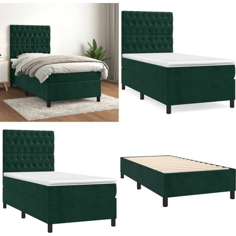Boxspringbett mit Matratze Dunkelgrün 90x190 cm Samt - Samtbett - Boxspringbett - Doppelbett - Bettenrahmen - Nachttisch - Home & Living (1/5)