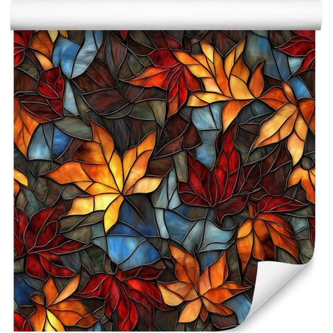 Papier peint vitrail bordeaux, rouille et orange pour salon et chambre 50x1000 cm (1/5)