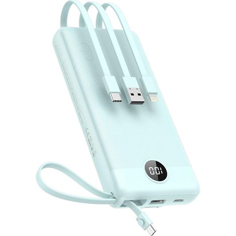 Batterie Externe 20000mAh avec Câbles Intégrés Power Bank USB C Portable Charger Battery Pack avec 5 Sorties 2 Entrées Chargeur pour 13/12/11/XR/8/6 Tablette Bleu (1/5)