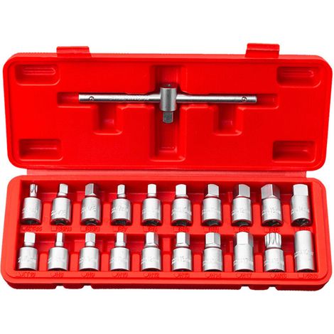 Lot de 21 Outils de Retrait de clés pour vidange d’Huile 21 pièces 3/8" carré (1/4)
