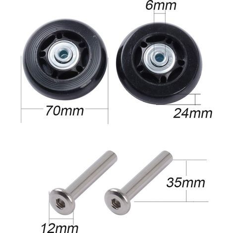 2 Stück Universal-Kofferrollen, Ersatz-Gepäckrollen, Kofferrollen, Gummi-Metall-Kofferset für Koffer, Handwagen, Kinderwagen (70 mm x 18 mm) (1/4)