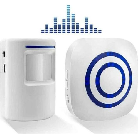 Lntyq Sonnette sans Fil Kit de Carillon de Porte Electrique avec 1 Récepteur et 1 Détecteur de Mouvement PIR Capteur Alerte Visiteur Alarme de Sécurité avec 38 Mélodies au 3 Niveau Volumes
