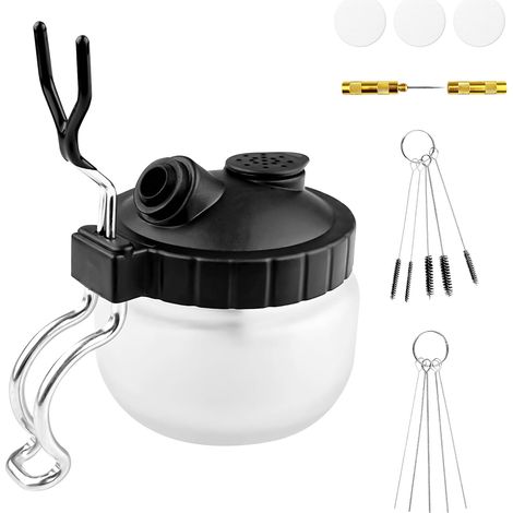Kit Nettoyage Aérographe, Set di Pulizia per Aerografo, Aérographe Pistolet Lavage Nettoyage Outils avec Support, 5 Brosses, 5 Pics et 1 Aiguille de Lavage (1/5)