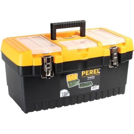 Perel – Boîte à outils 31,4 L en polypropylène – Bac amovible et 3 organiseurs – Fermetures métalliques – Poignée rabattable (1/10)