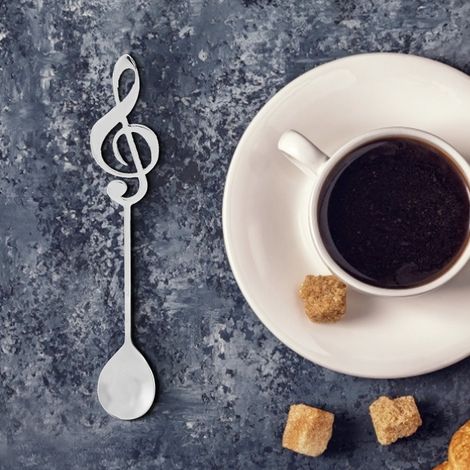 Dessertlöffel aus Edelstahl mit Musiknoten, Kaffeelöffel zum Umrühren (silber) (1/5)