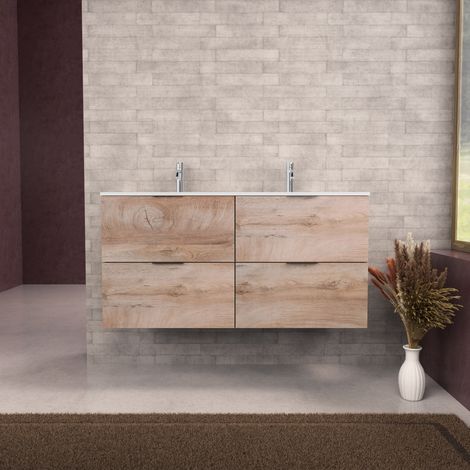 Inda - Mobile bagno L.120 con doppio lavabo opaco / Rovere