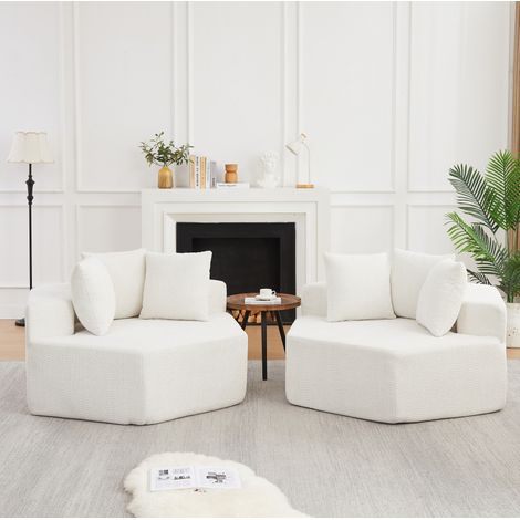 Modularer sechseckiger Loungesessel in Beige aus Chenille mit 3 Kissen (1/5)