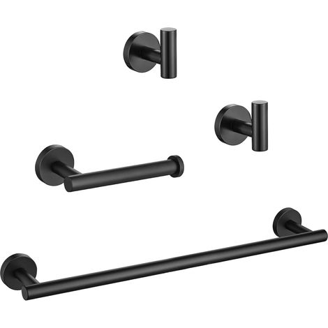 4-teiliges Badezimmer-Armaturenset aus gebürstetem Nickel, modernes rundes Handtuchhalter-Set aus Edelstahl zur Wandmontage, schwarz