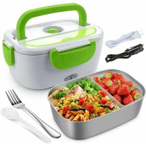 Electric food warmer for car and home office, stainless steel electric lunch box for car, 1.5L heated container with pan and