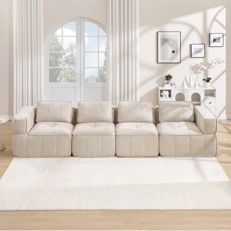 CHICFURN Divano angolare modulare senza struttura 344x162x67 cm poliestere beige con pouf (1/5)