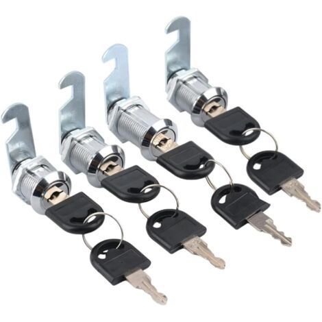 QORVA-Lot de 4 serrures d'armoires cylindriques en métal avec clé identique, serrure de tiroir avec 2 plaques de serrure différentes (16 mm) (1/5)