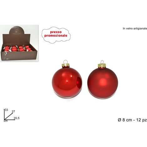 PALLA VETRO DIAMETRO 8 CM COLORE ROSSO LUCIDO/OPACO ASSORTITO 2 VARIANTI (1 PEZZO, INVIO CASUALE)