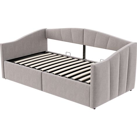 Letto a divano imbottito 90 x 200 cm con contenitore idraulico, rete a doghe, grigio chiaro (1/5)