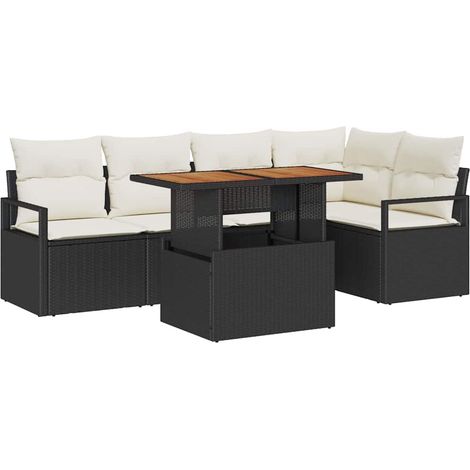 Garden Sofa Set 6 pcs 5-Seater Black and Cream vidaXL (1/5)