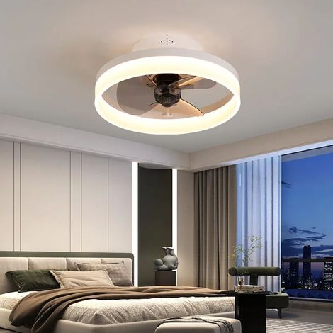 Ventilateurs de plafond à profil bas avec lumières et télécommande, ventilateur de plafond à intensité variable 3000K-6500K, montage encastré 45cm